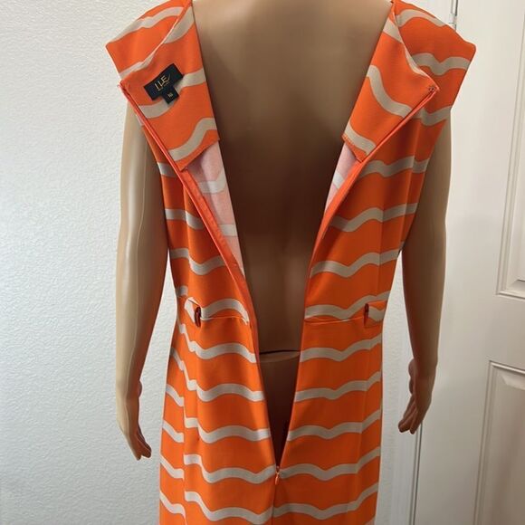 LLE New York Dress Sz 16 Scoop Neck Sleeveless Orange Beige Diagonal Stripe Midi - Picture 8 of 9